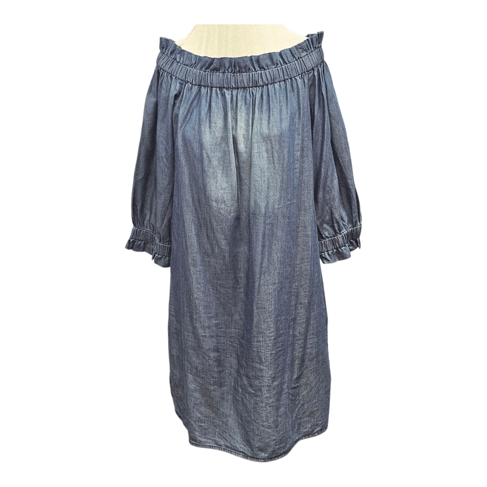 Style Envy Womens Off the Shoulder Dress Denim Blue 3/4 Sleeve Size Large Tunic