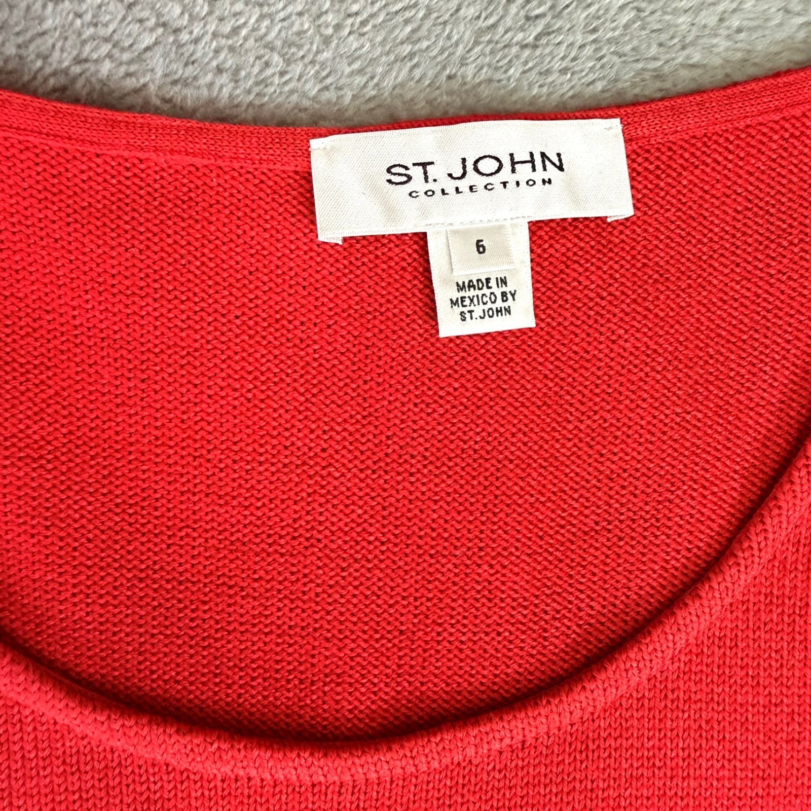 St John Collection Red Wool Blend Ribbed Knit Dress Short Sleeve Size 6