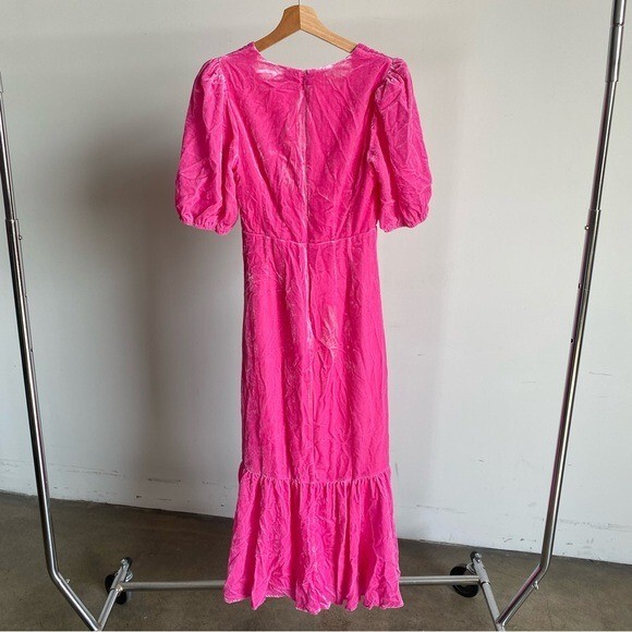 $565 NWT Rhode Pink Ester V-Neck Puff Sleeve Velvet Dress in Jaipur Sz 0