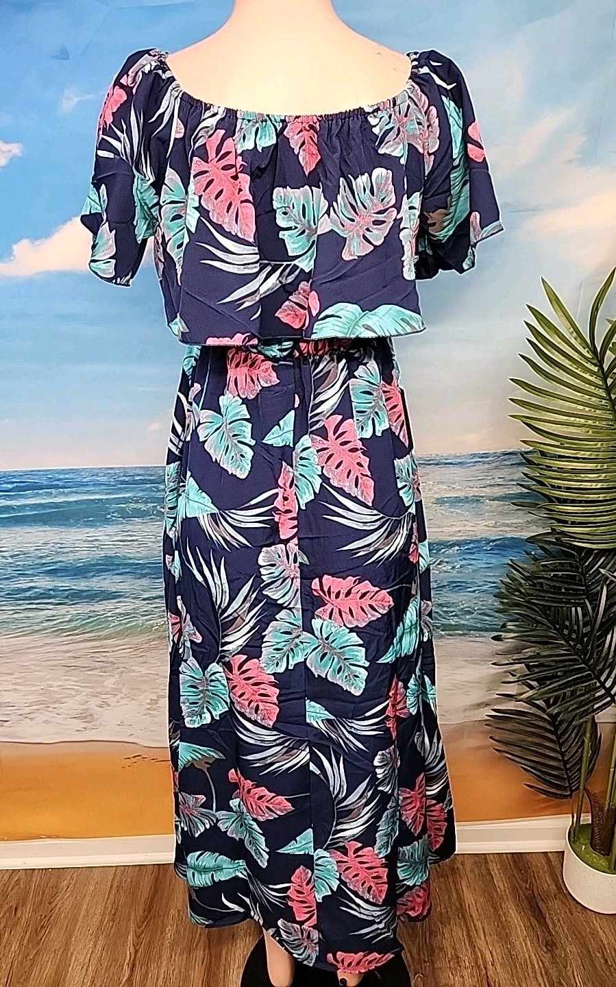 New No Tag Cupshe Women’s Size Medium Floral Ruffle Maxi Off-Shoulder Dress