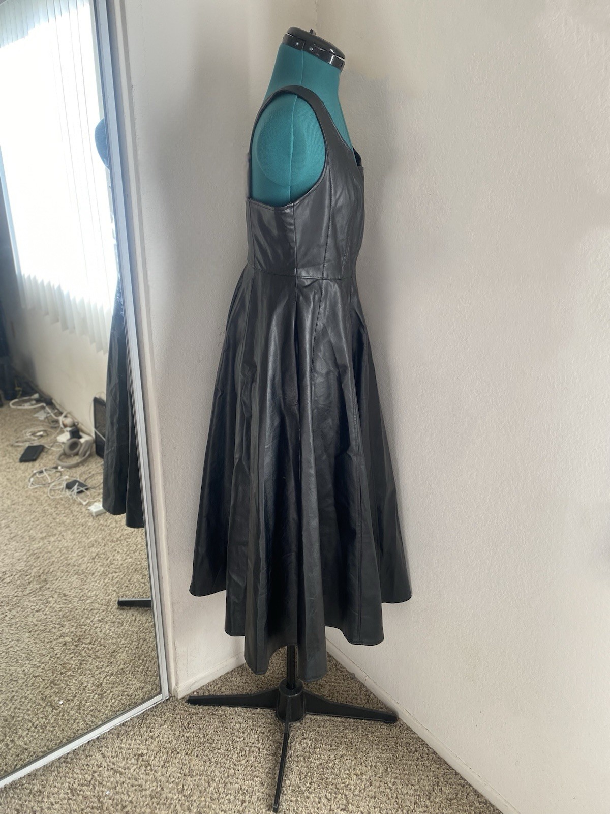 Nerazzurri Sleeveless Black Faux Leather Maxi Dress Size M