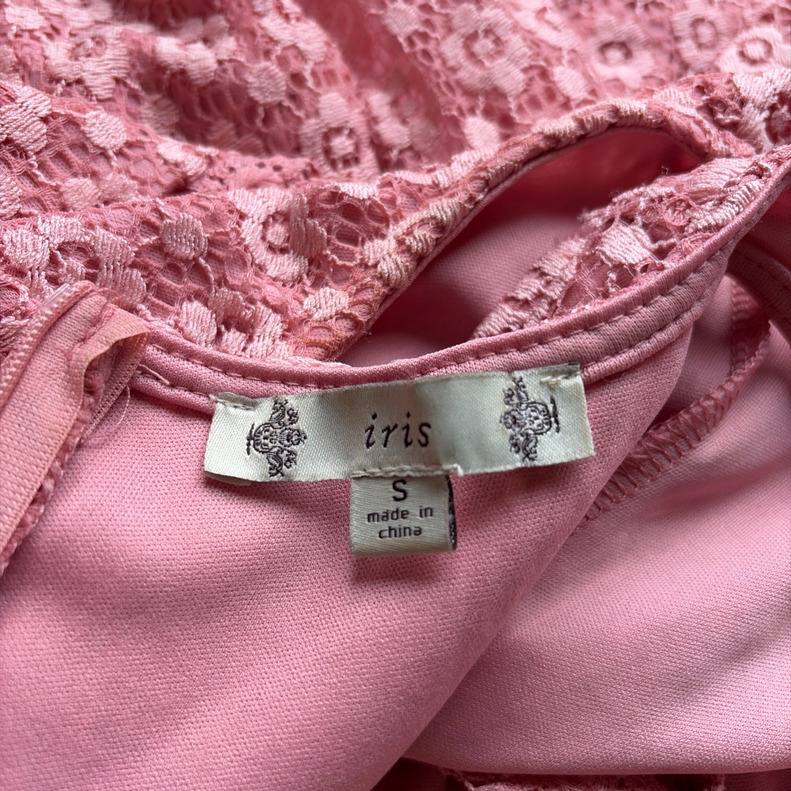 Iris Lace Fit & Flare Skater Mini Dress Size S Pink Sheer Floral Feminine Fairy