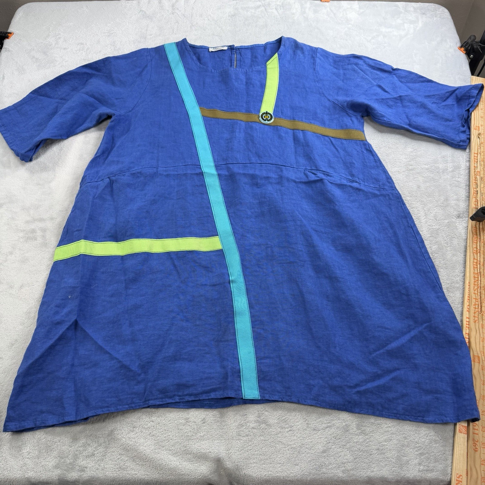 Puro Lino Dress Italian Linen OS Striped 100% Linen Italy Lagenlook Boho Art