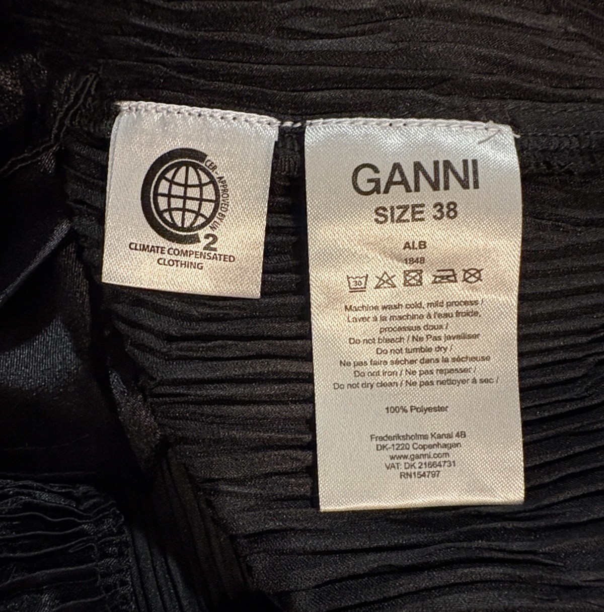 Ganni Pleated Satin Plisse Effect Mini Dress In Black SZ 38/M/US 6 EUC