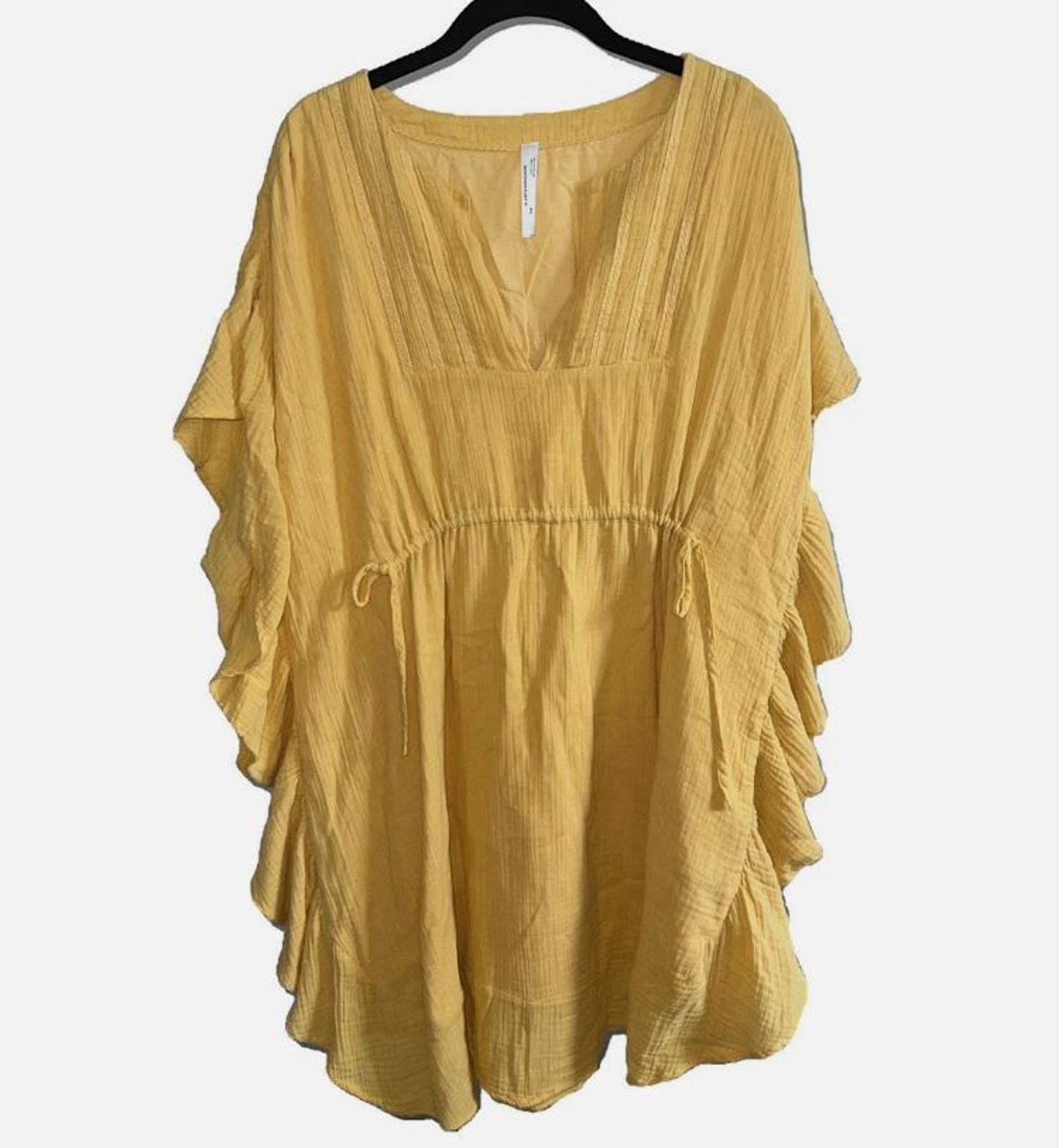 Anthropologie Ruffle Ina Dress Women’s Yellow V-neck Cinch Waist Lined Sz S/M