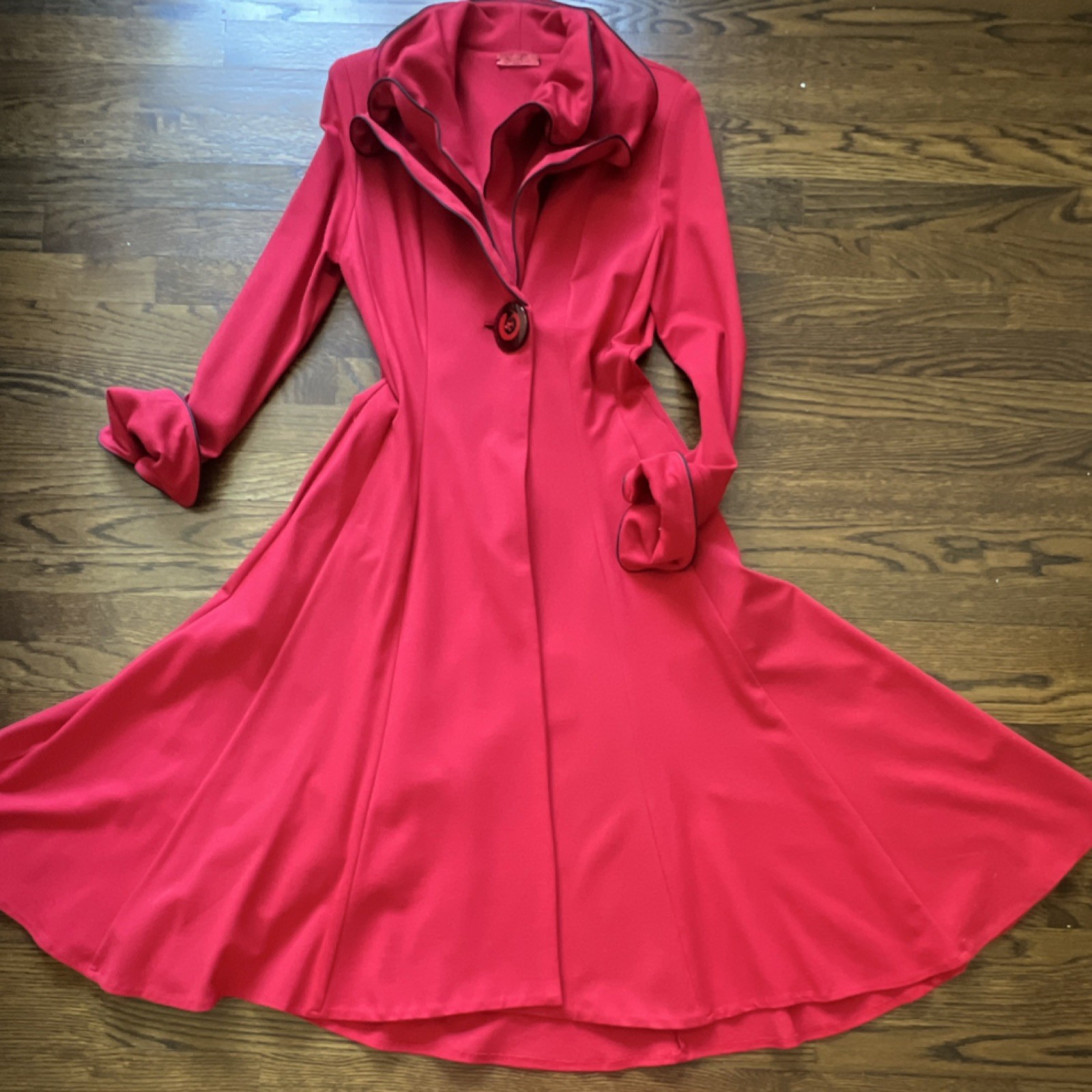 Saint Gil Paris Red Fit & Flare Coat Dress Sculptural Wire-Frame Collar Size 6-8