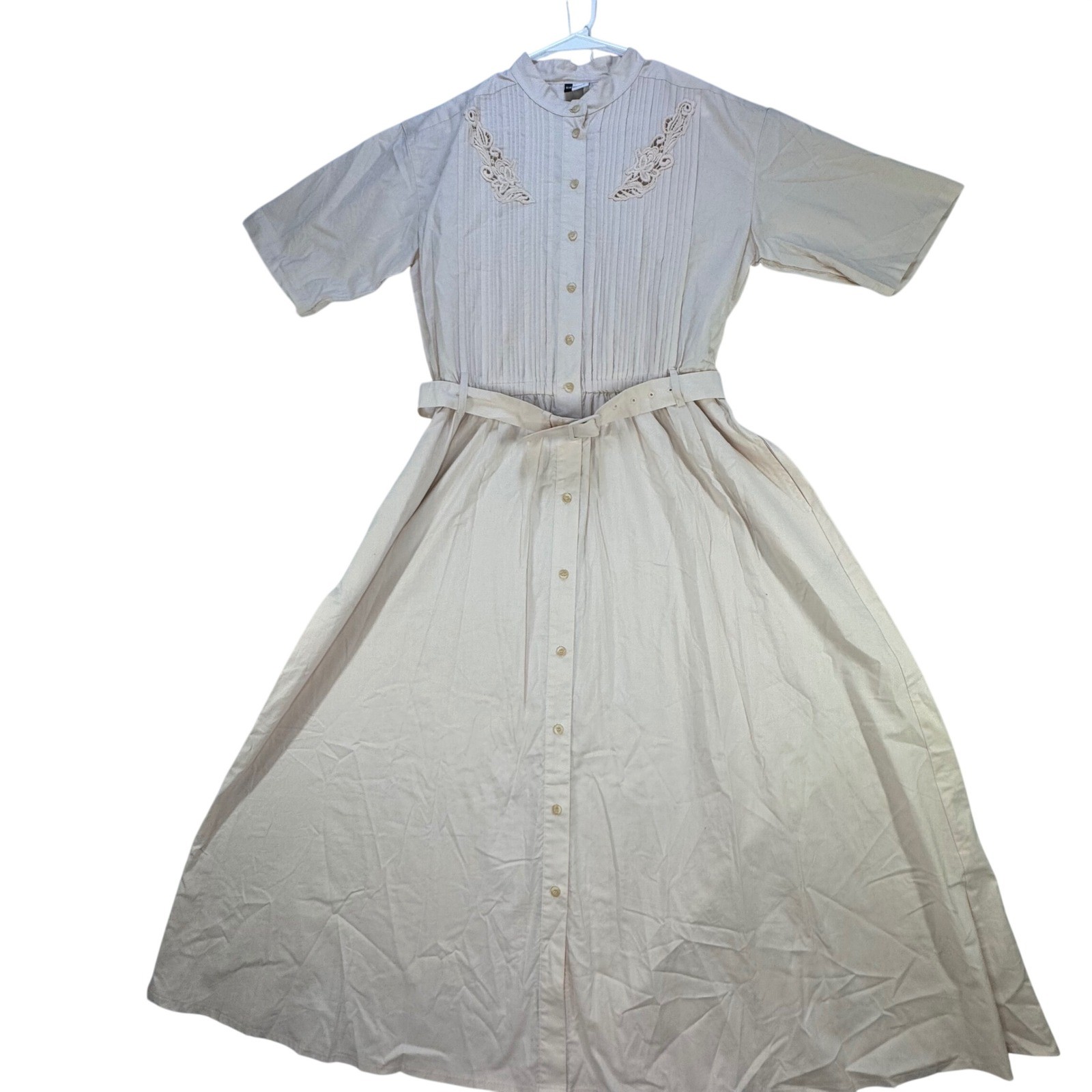 NWT Vintage 90’s Button Front Shirt Dress Women 14 Pintuck Belted Cottagecore