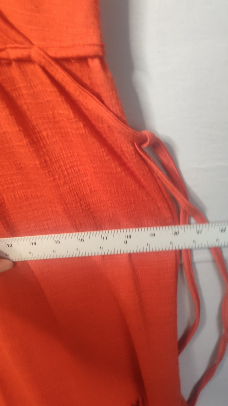 Orange Textured Knit Short Sleeve Wrap Midi Dress with Ruffle Hem Small