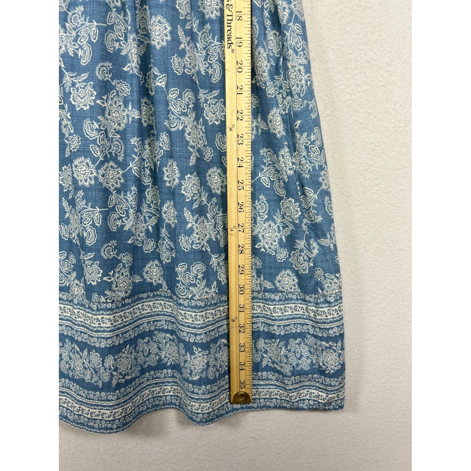 Boho Cottagecore Time and Tru Women XS Blue Floral Cap Sleeve Pocket Shift Dress