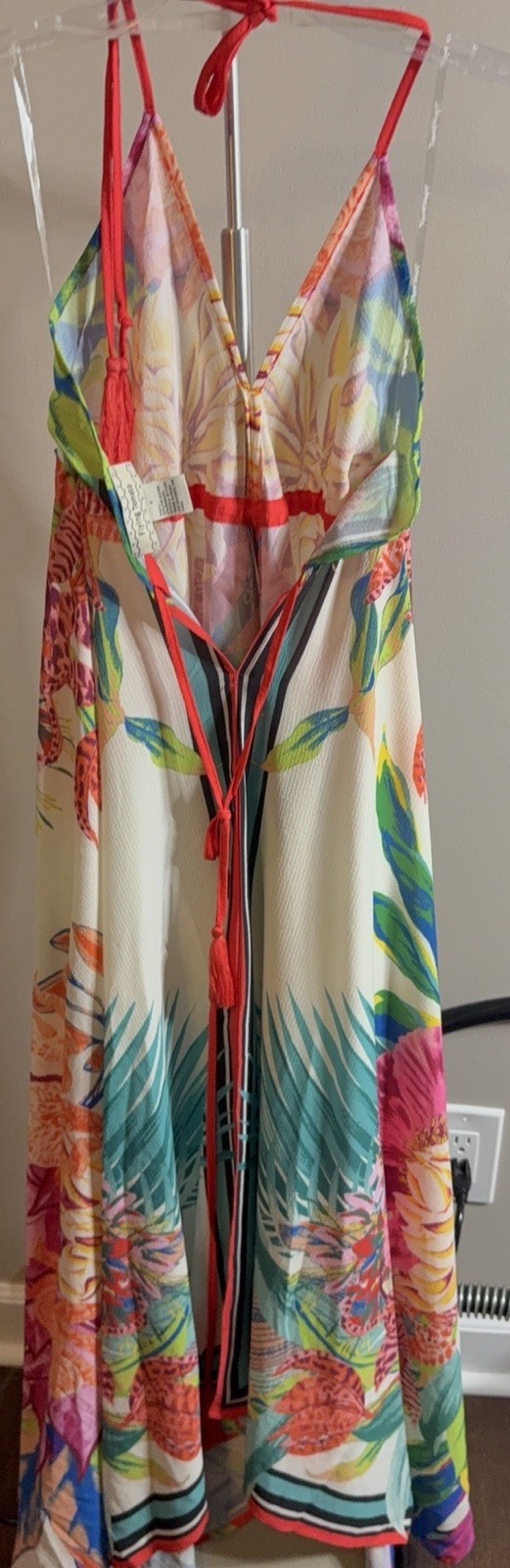 ❤️Flying Tomato bright Tropical Floral Halter Dress Vacation beach summer Sz L