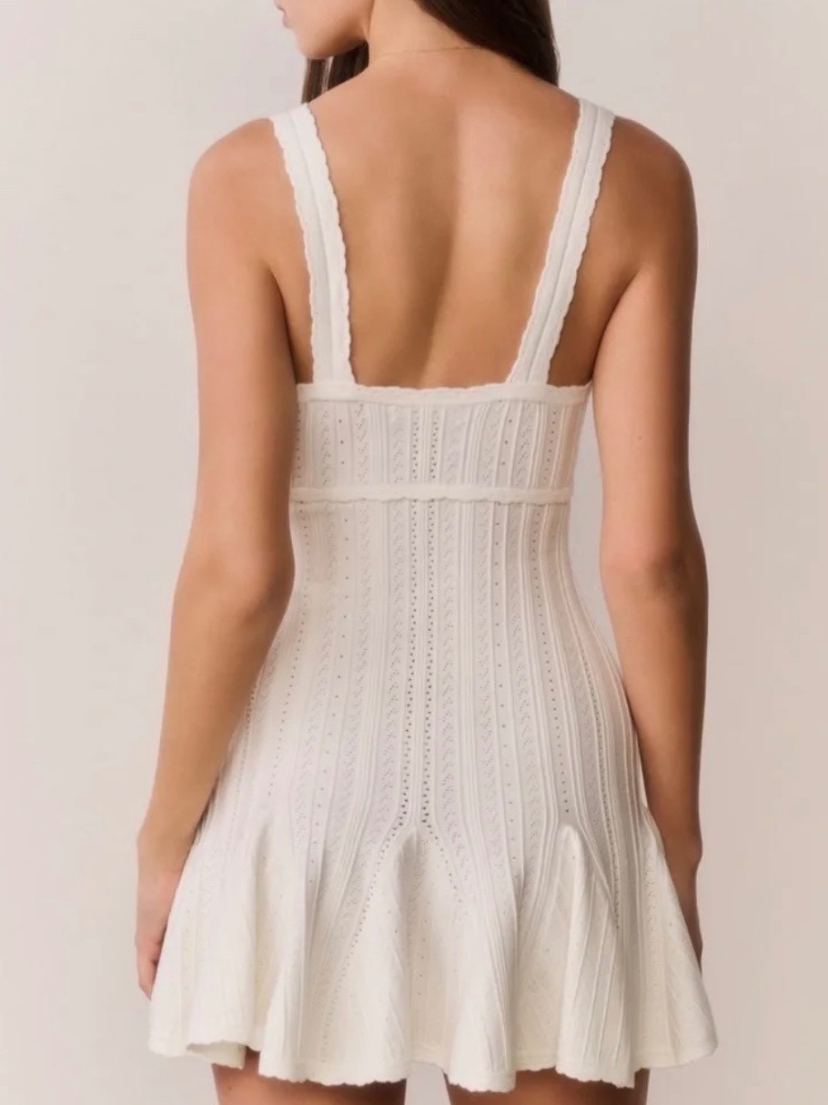 NWT LoveShackFancy Tabatha Stretch Pointelle Mini Dress In White Tea, NEVER WORN