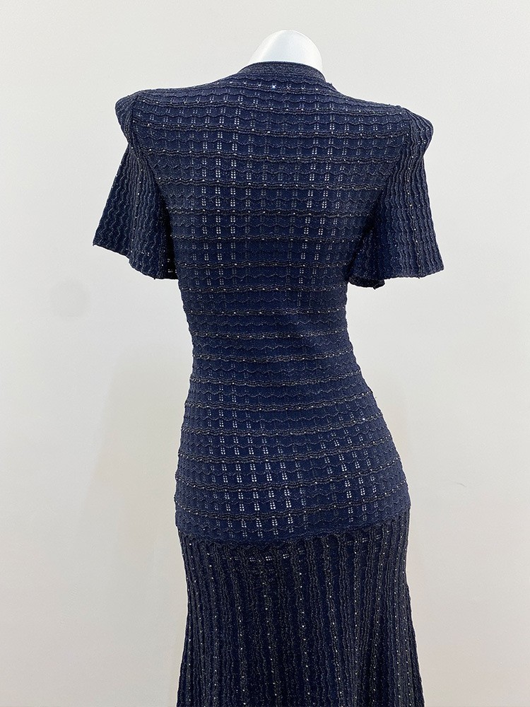 🎁AUTHENTIC Sandro Women Round Neck Rhinestone Crochet Knitted Evening Dress SML