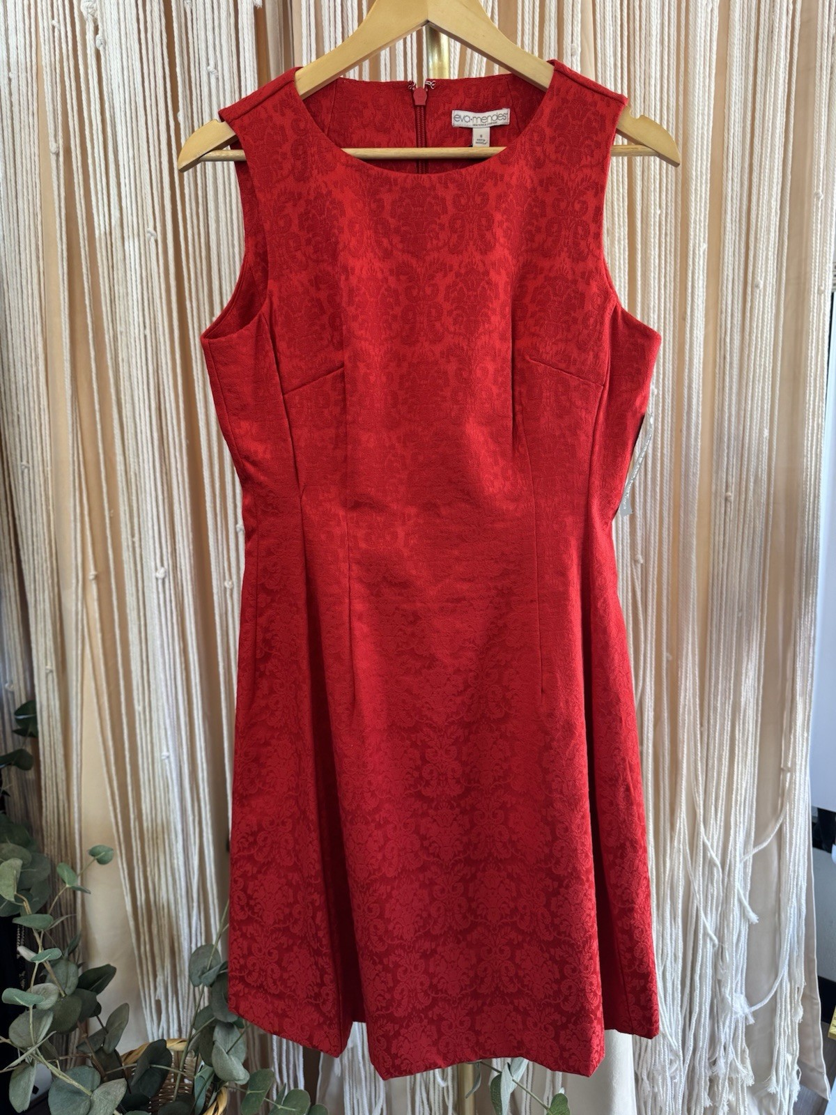 NWT Eva Mendes for NY & Co. Red Jacquard Fit & Flare Cocktail Dress Sleeveless 8