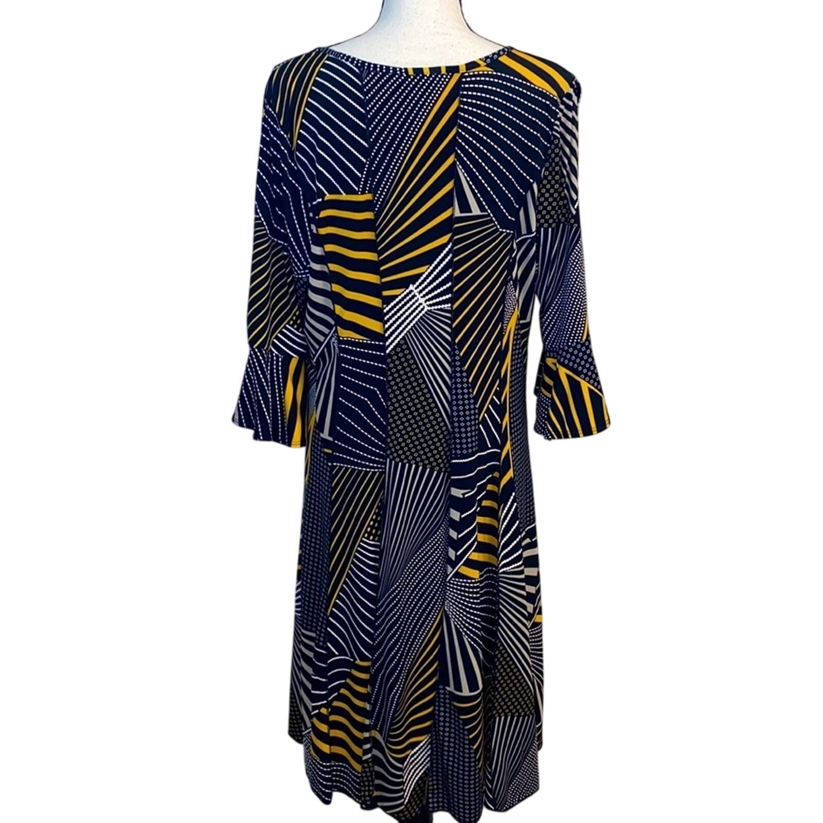 Ashley Stewart Bold Black White Yellow Fit and Flare Dress Size 14/16W