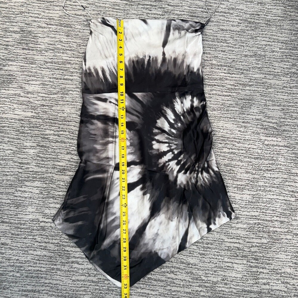 Retrofte Auris Draped Printed Silk Mini Dress Black Tye Die XL