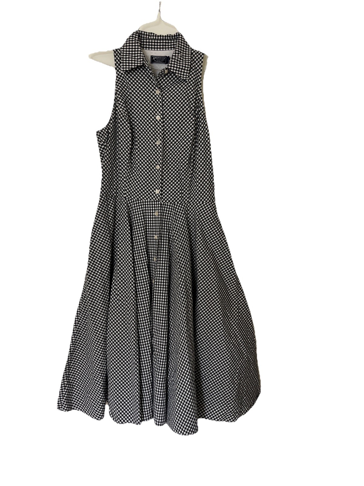 American Living Gingham Midi Dress Size 8 Fit & Flare Collar Twee Coquette
