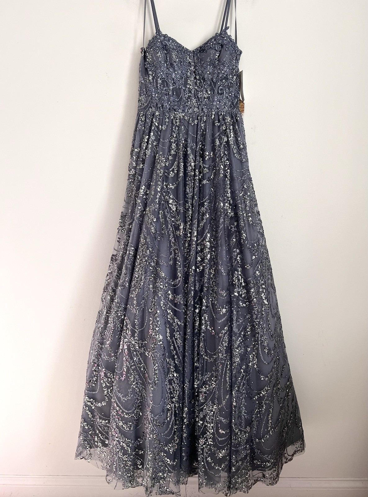 City Studios Juniors Glitter Sequin Mesh Ball Gown Size 7/8 Gunmetal Silver Gray
