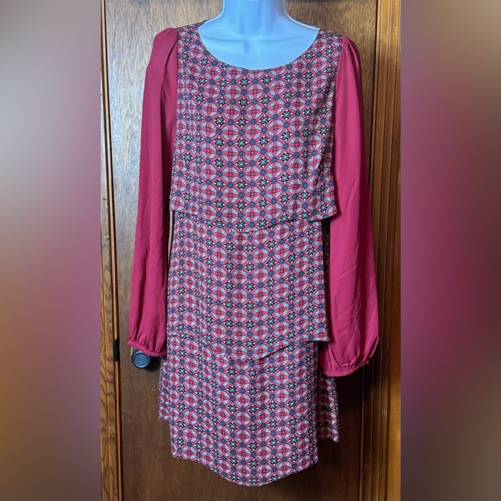 Pink Martini Red and Black Geometric Long Sleeve Dress – S