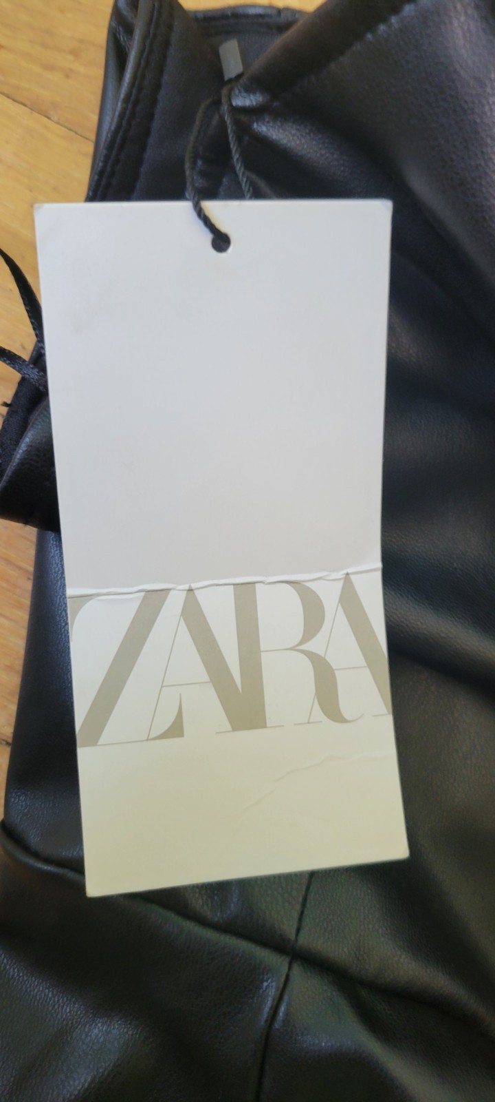 ZARA Black Strapless Faux Leather Ruched Mini Bodycon Dress Women’s M