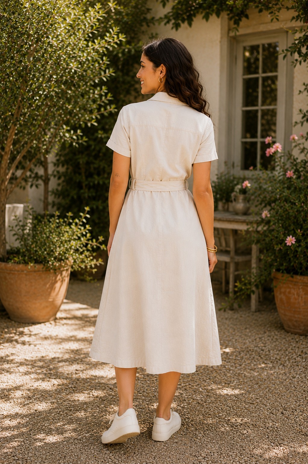clothes for womenButton-Down Belted Shirt Dress – Comfortable Casual Midi Dress