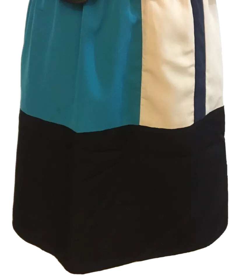Womens Worthington Black Tan Teal Short Sleeve Belted Silky Blouson Dress Size 4
