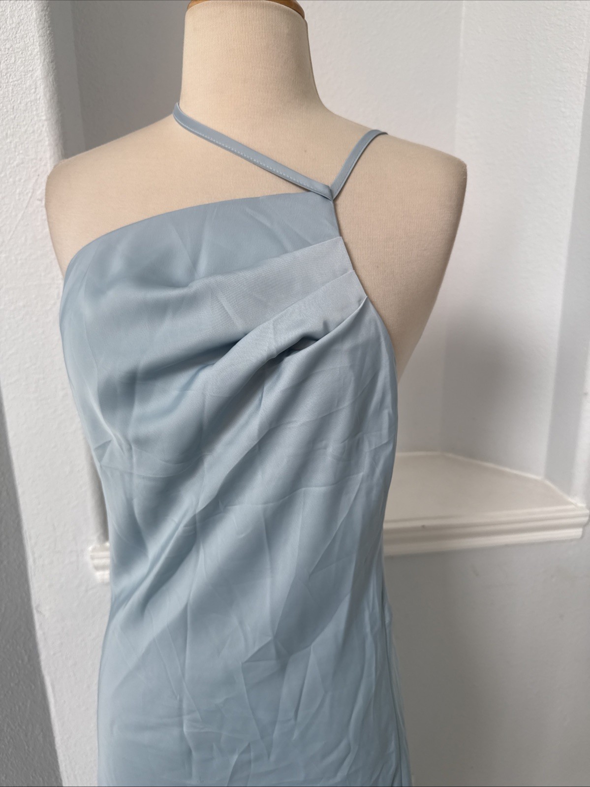 Prettygarden Dress M Blue Satin Slanted Shoulder Party Formal Clean Girl