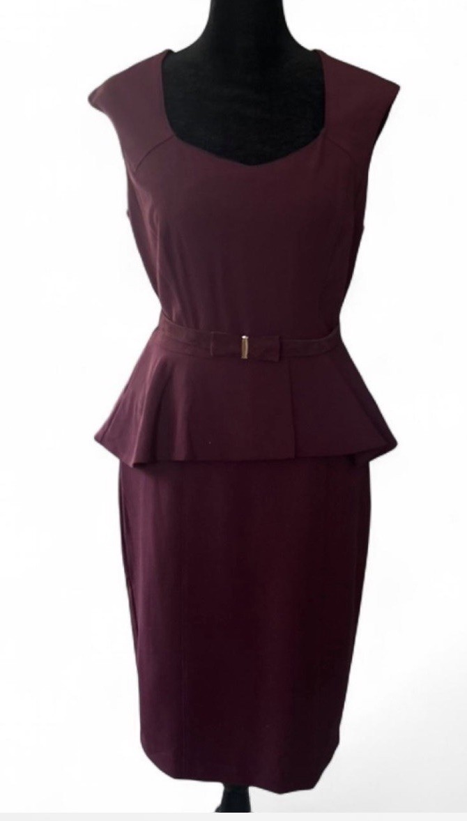 White House Black Market Burgundy Peplum Sheath Knit Zip Lined Dress 2