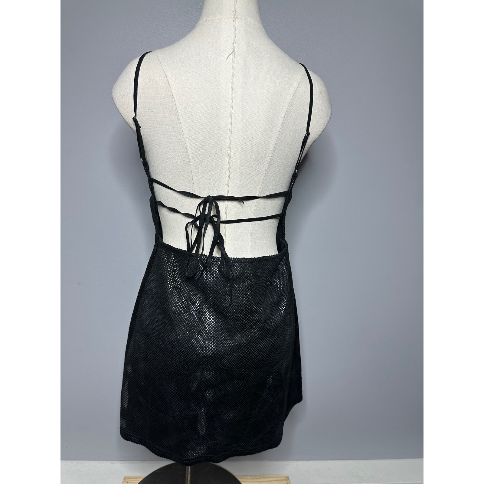 Urban Outfitters Black Snakeskin Metallic Lace Up Back Mini Dress Womens Size M