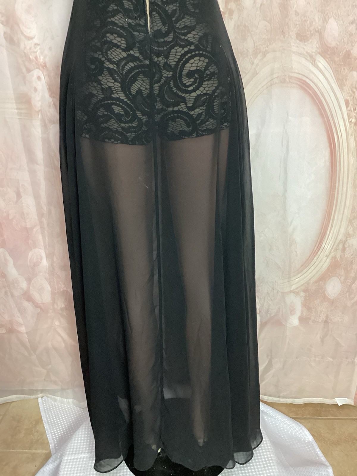 B. Darlin Off Shoulder Black Lace Sweetheart Neck Slit Long Skirt Shorts