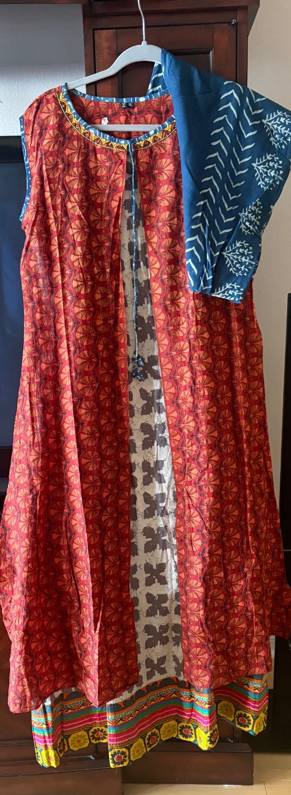 Boho Indian vibrant color, cotton maxi dress, Size L
