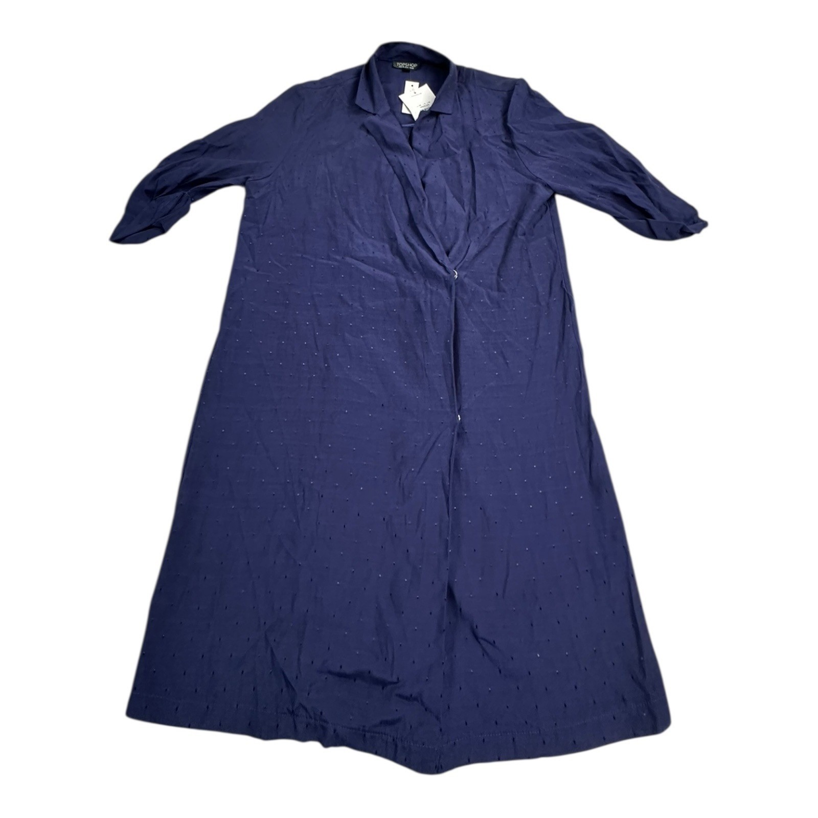 TOPSHOP Navy Blue Dotted Long Collared Button Front Maxi Dress UK 10 EUR 38 US 6