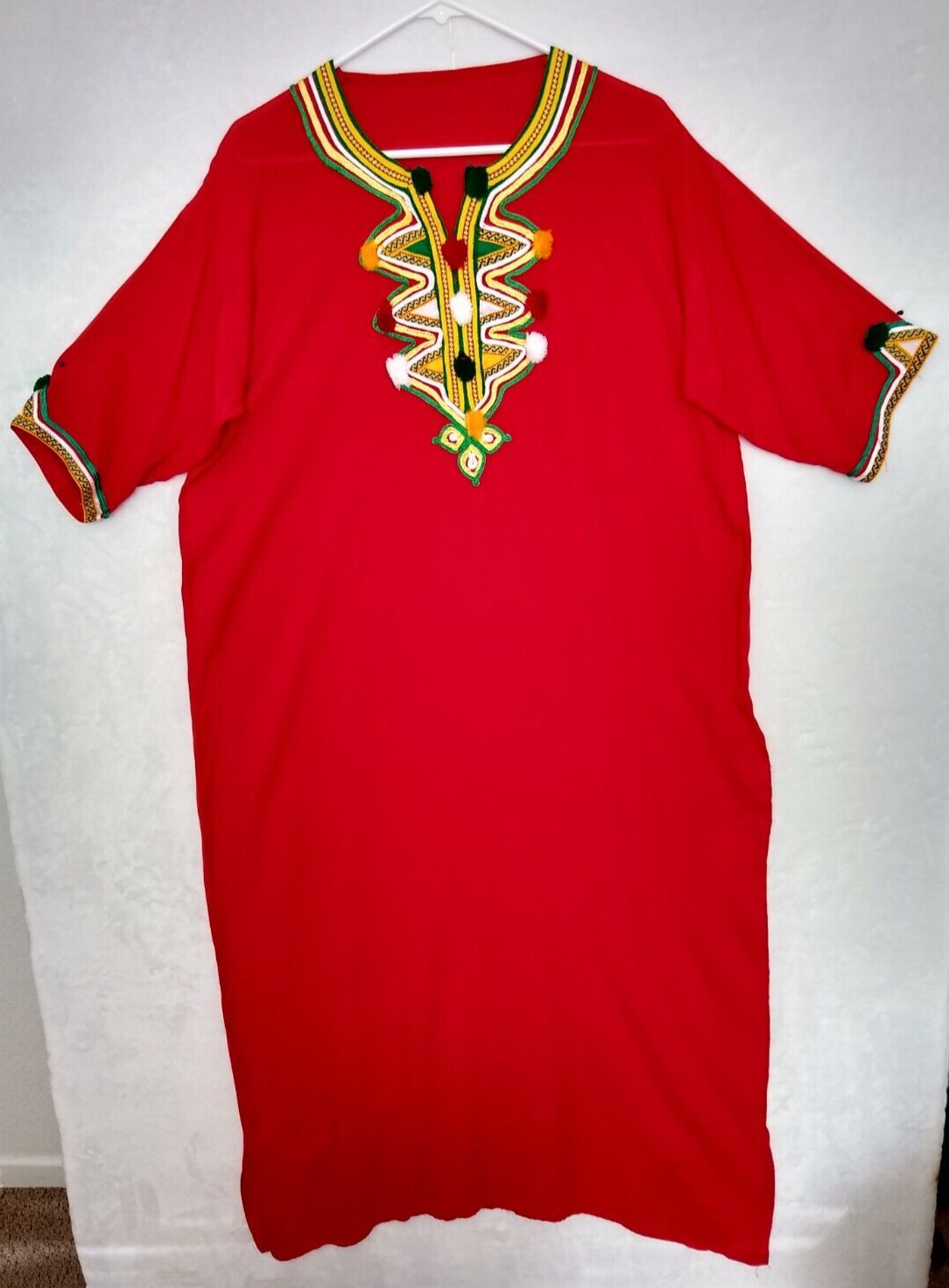 Moroccan Kaftan Gandoura Berber Clothes Handmade Dress Bohemian Red Ribbon Women