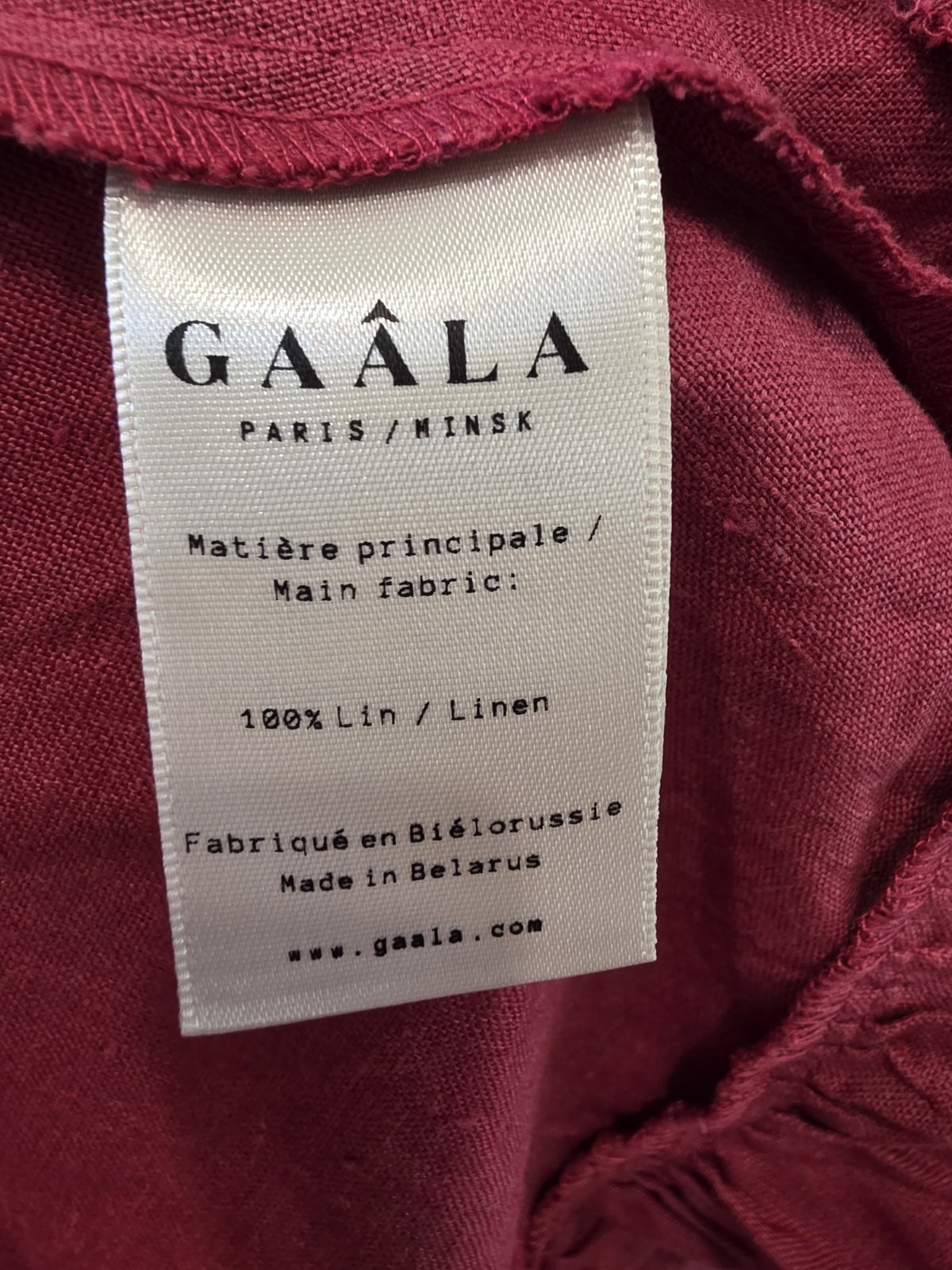 GAÂLA Paris Minsk 100% Linen Puff Sleeve Midi Dress Burgundy Size 36 EU Us 4