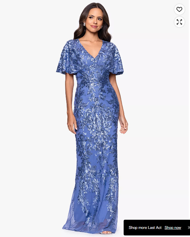 Betsy & Adam Women’s Sequin detail Flutter Sleeve Gown Size 8