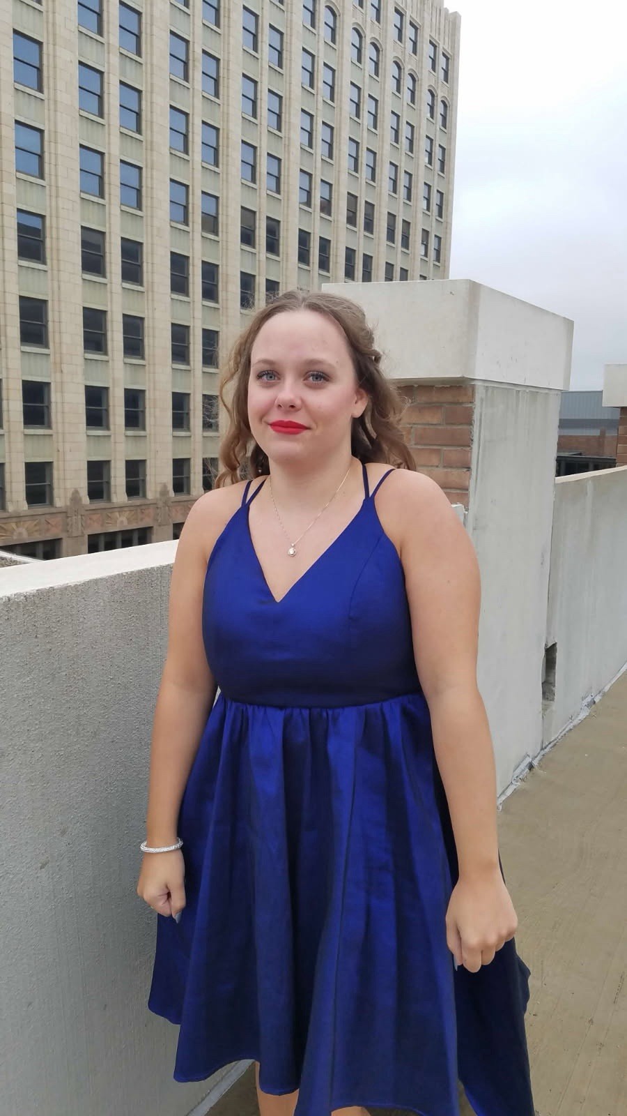 My Michelle Blue Solid Hi-Low V-Neck Sleeveless Strappy Dress Juniors 13