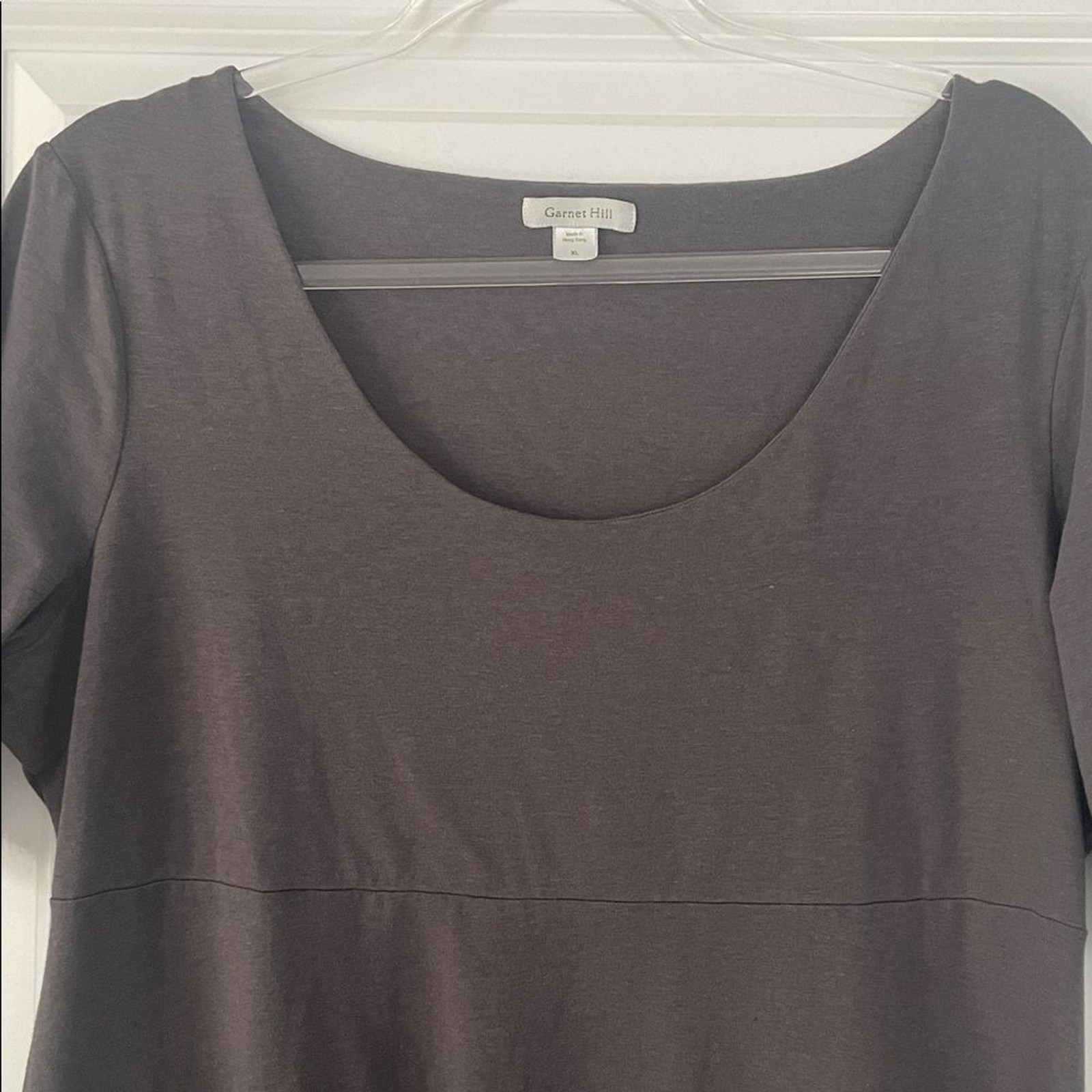 Garnet Hill Pullover Stretch Jersey Elbow-Sleeve Dress Size XL Gray Taupe