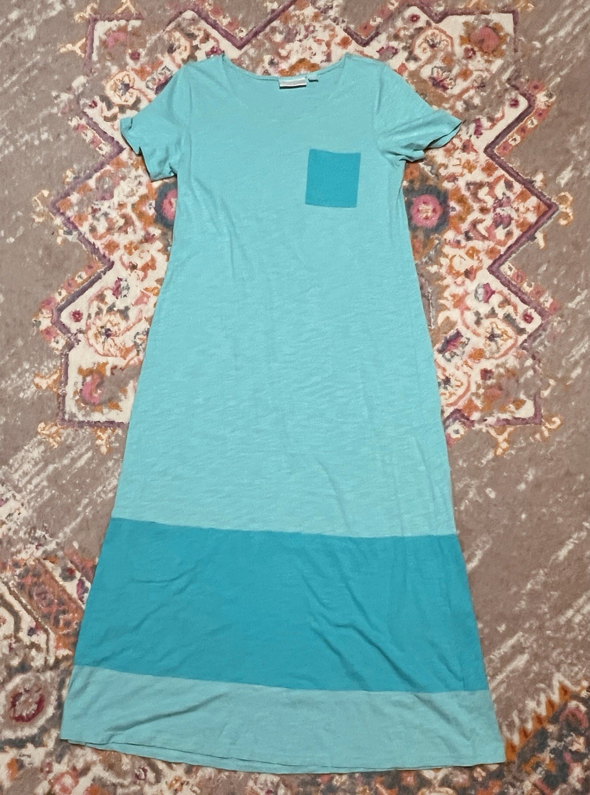 Belle by Kim Gravel Slub Knt Color Block Maxi Dress w/Pocket Large Med
