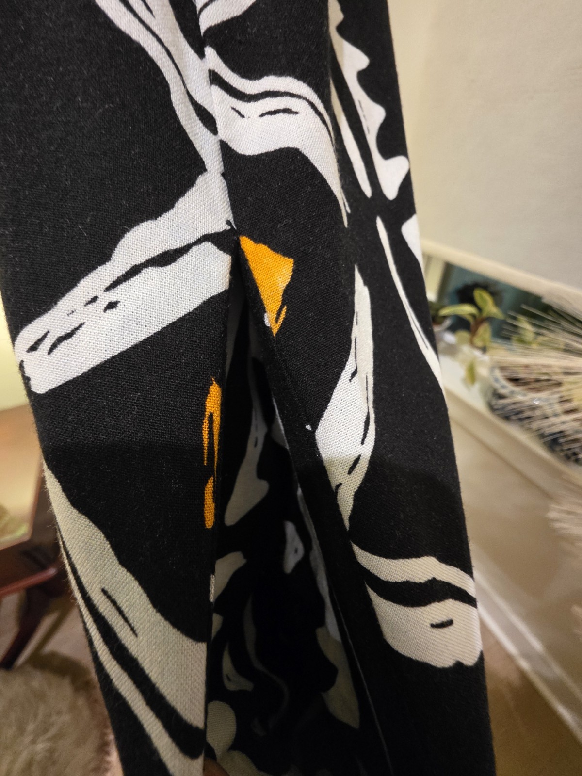 Midi Sun Dress Black Orange White Geometric Print Sleeveless M VTG