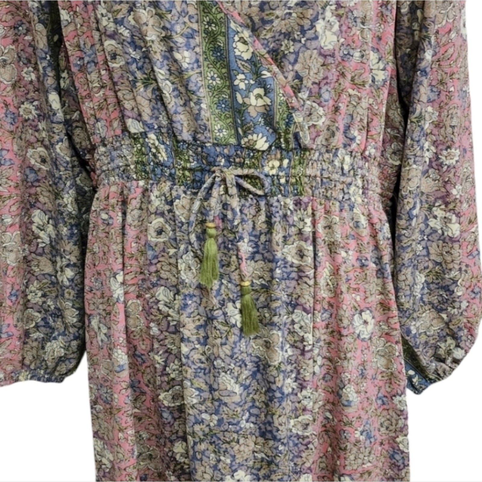 Revolve x boemo Floral Maxi Dress Tiered Ruffle V Neck Smocked Waist Tie Belt 3X