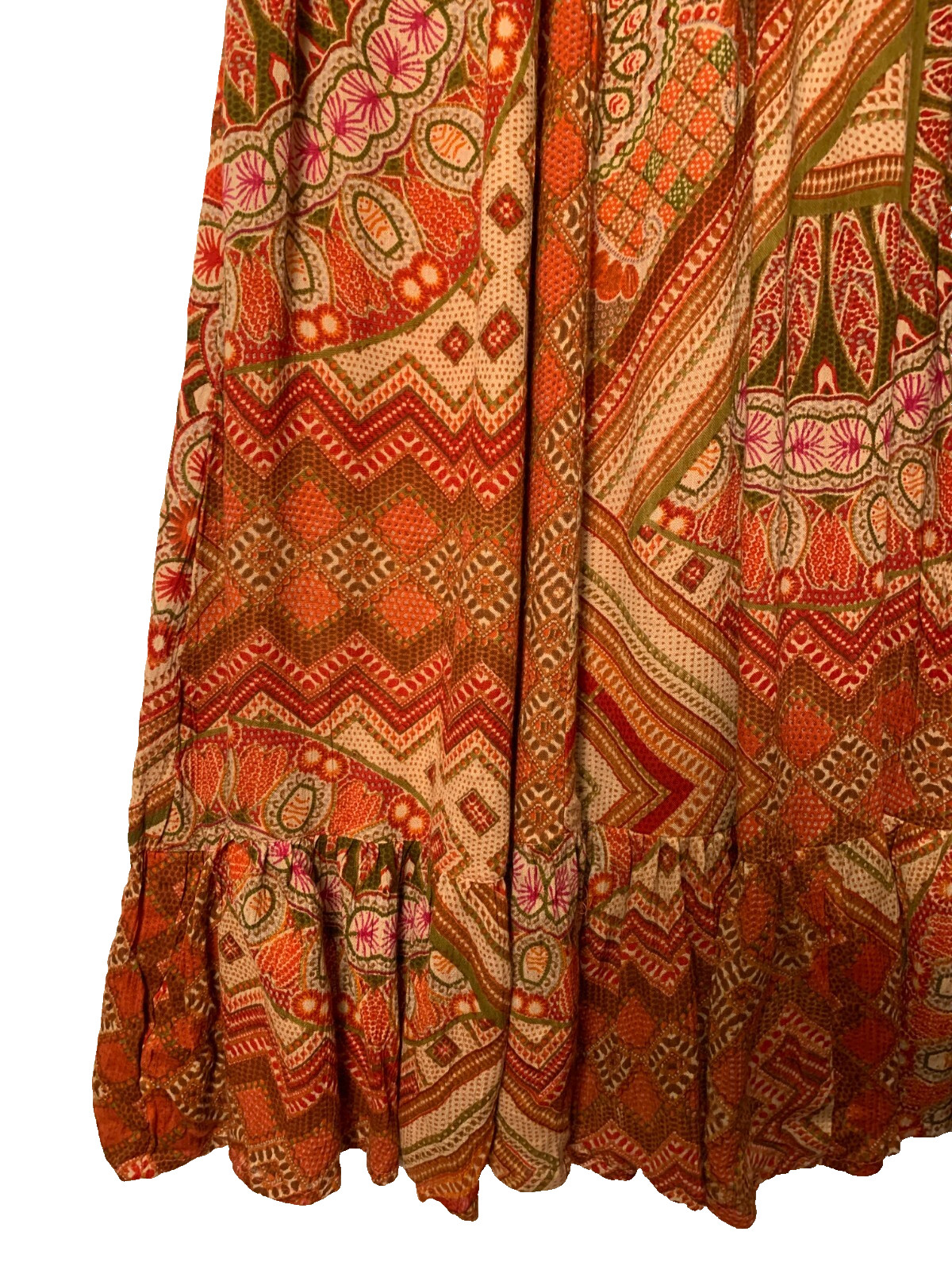 Raga LA Size Medium Boho Beach Party Dress Aztec Print Flounce Hem Open Back NWT