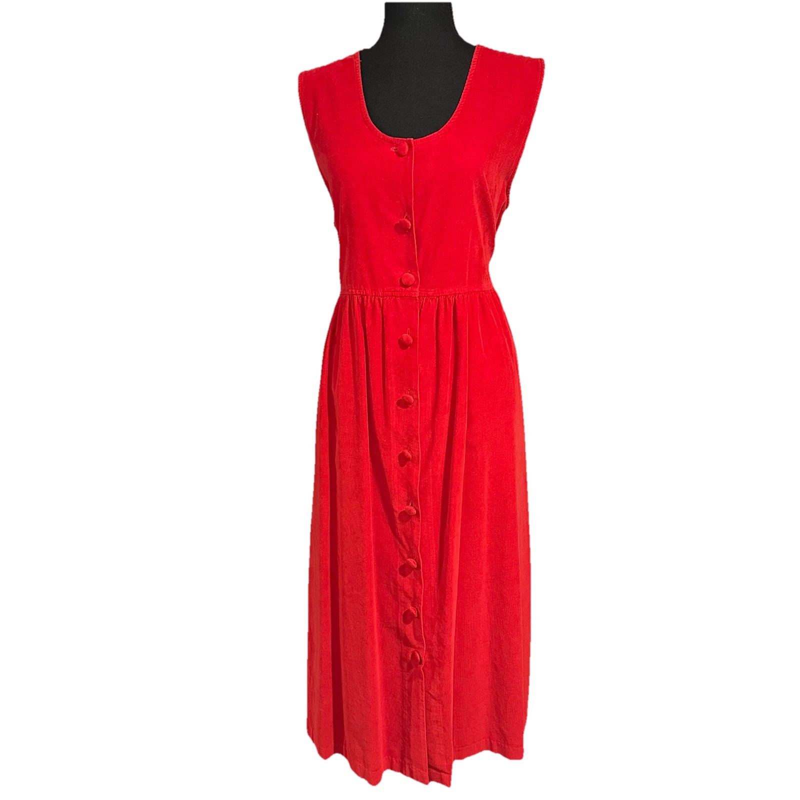 Vtg Talbots Button Front Maxi Dress Size 16 XL Sleeveless Red Corduroy Cotton