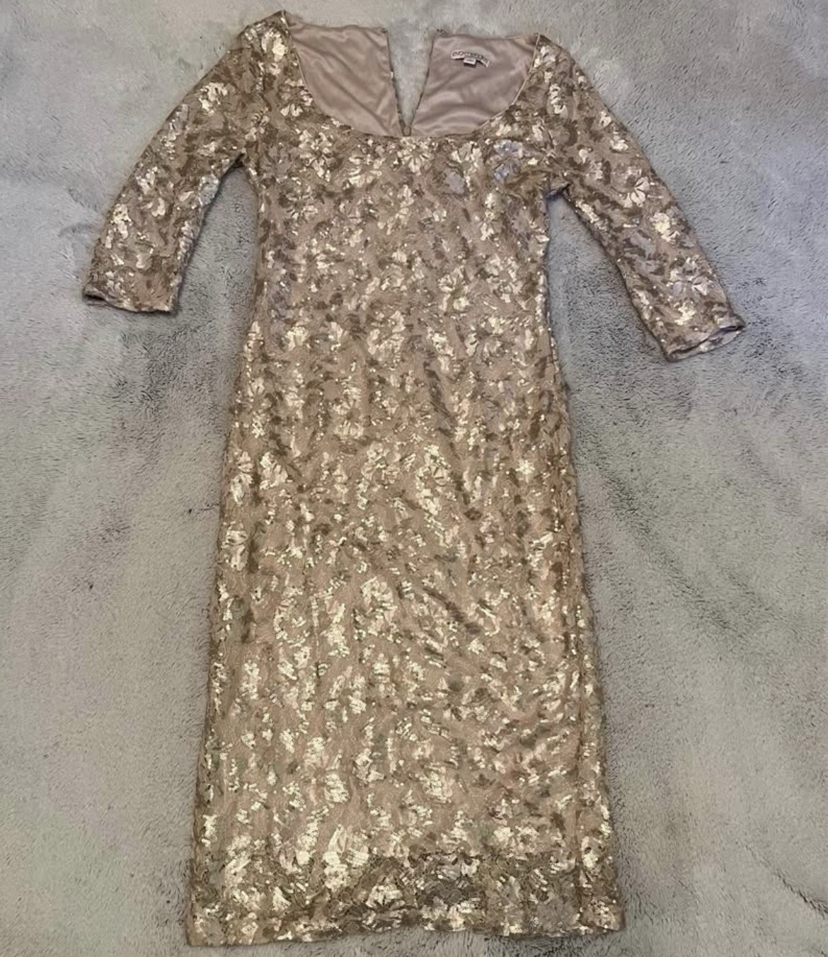 Eva Mendes Women’s Midi Dress Champagne Gold Size 2 Long Sleeve
