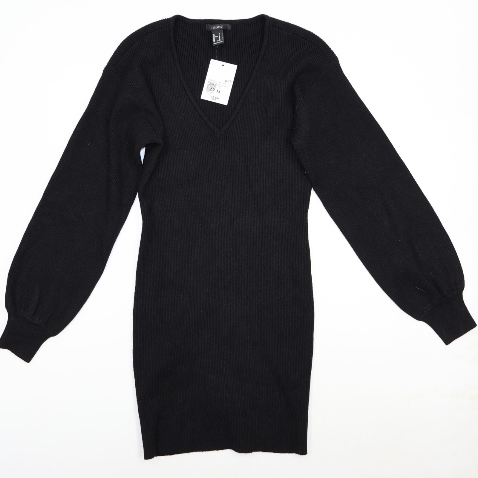 Forever 21 Black Sweater Dress Ribbed Bodycon Dress Long Sleeve Juniors Size M
