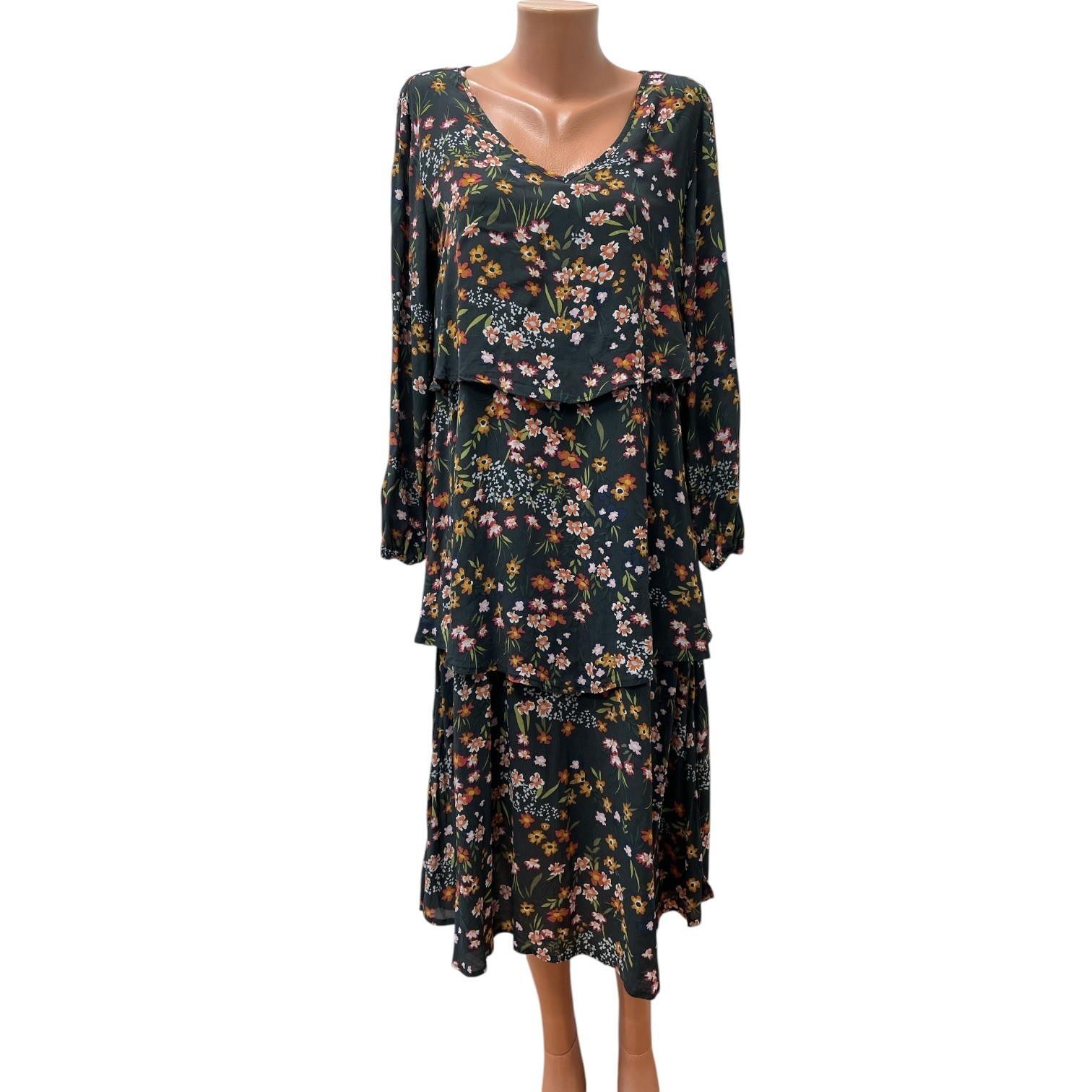 Deerberg size 44 dress summer dress floral multi-colored long sleeve