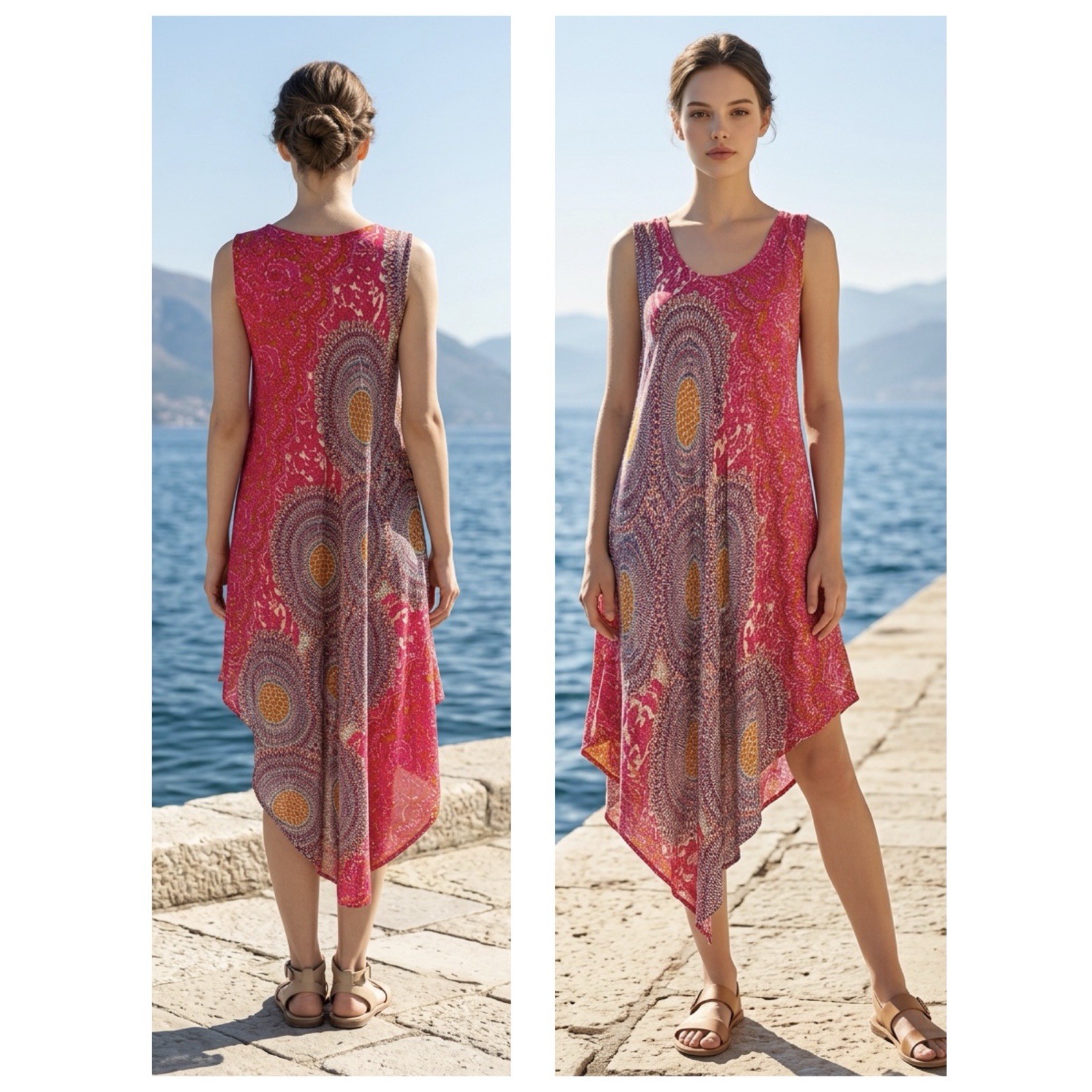 Jessica Taylor Women’s Sz L Bohemian Mandala Umbrella Tank Lagenlook Dress