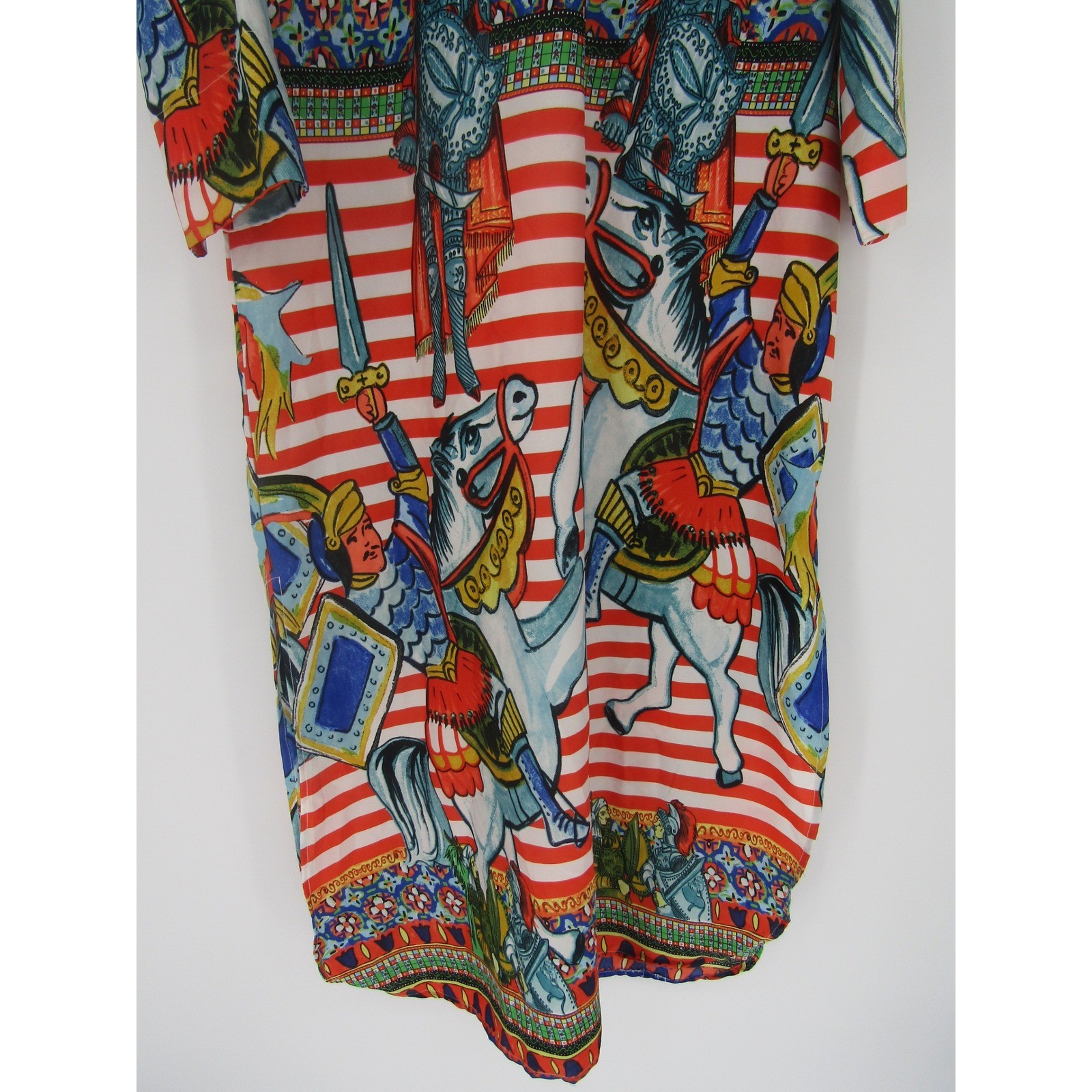 Antica Sartoria Dress Womens L Red White Striped Knight Horse Beaded Maxi