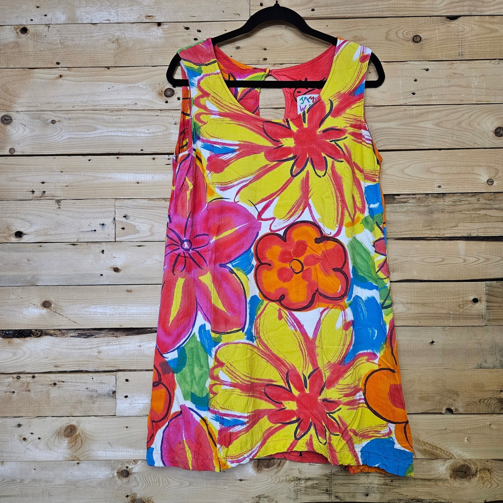 Jams World Furphy Nicole Dress Large Women Vintage Yellow Pink Floral Hawaii