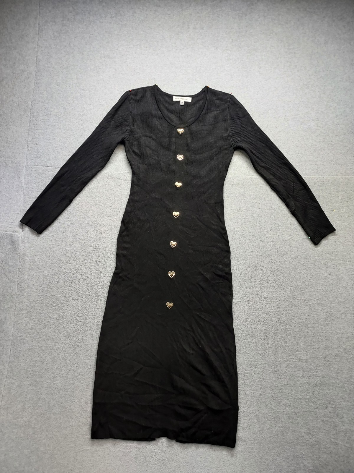 Madden Girl Women Bodycon Dress XL Black Scoop Neck Ribbed Heart Button Cocktail