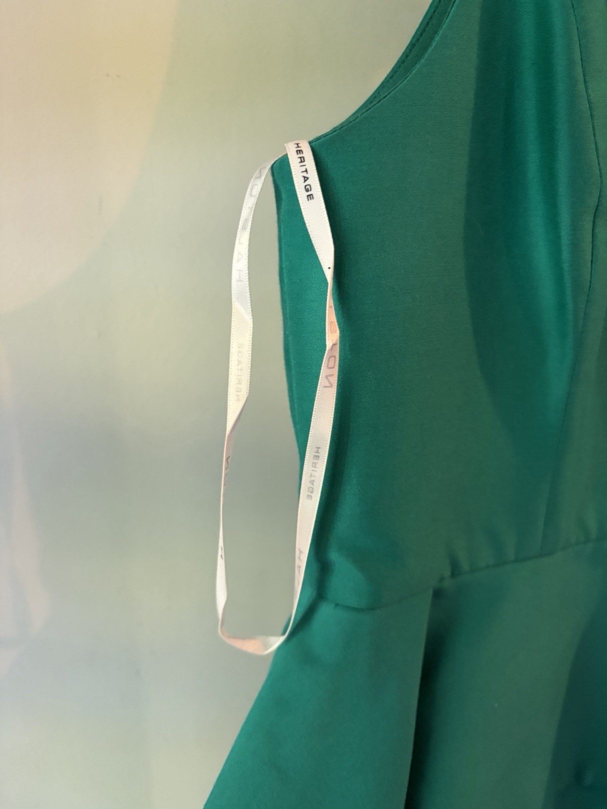 Halston Heritage Green Sheath Peplum Round Dress