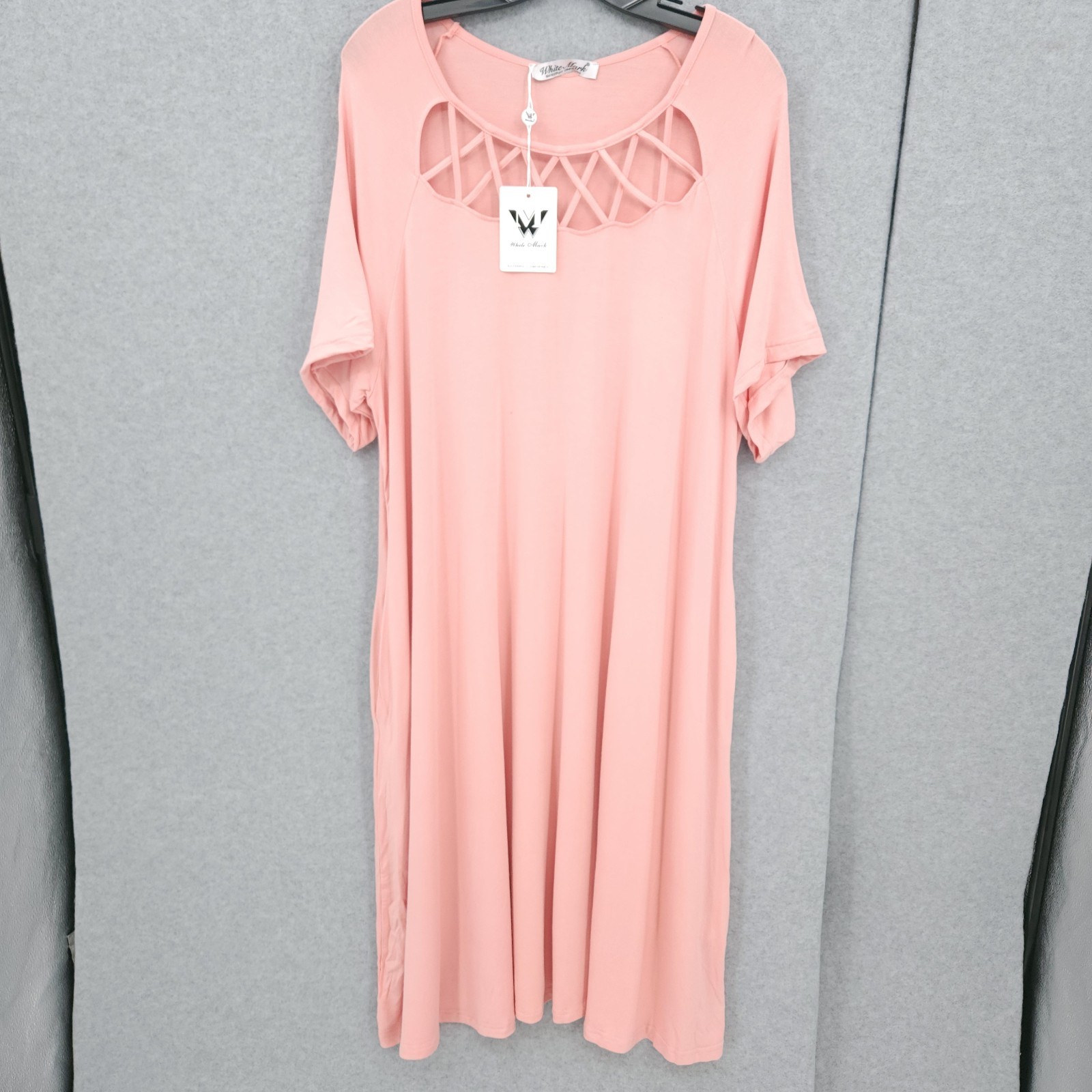 White Mark Criss Cross Neck A Line Short Sleeve Pink Dress Womens Size 2X NWT